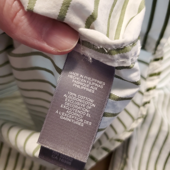 Vintage Liz Claiborne Vertical Stripe Green And White Short Sleeve Button Up S - Picture 8 of 12